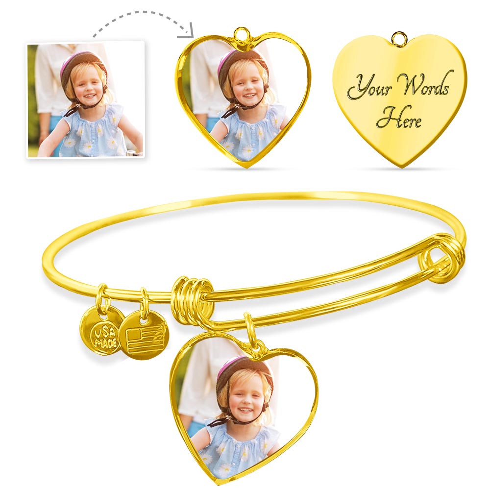 Cat Portrait and Name Bangle Heart Shape
