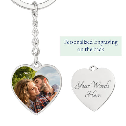 Cat Portrait + Engraved Letter Heart Keychain