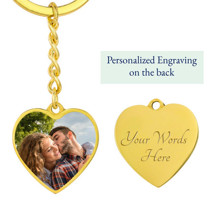 Cat Portrait + Engraved Letter Heart Keychain