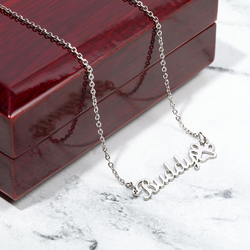 Cat Name + Paw Print Necklace
