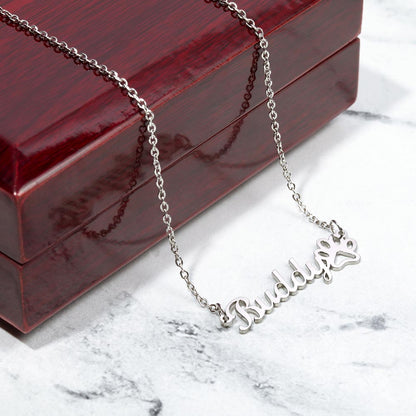 Cat Name + Paw Print Necklace