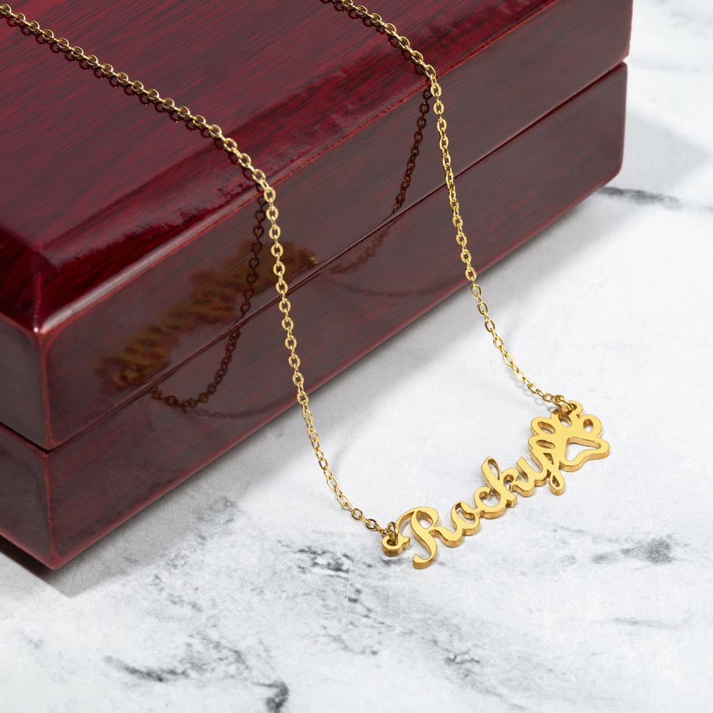 Cat Name + Paw Print Necklace